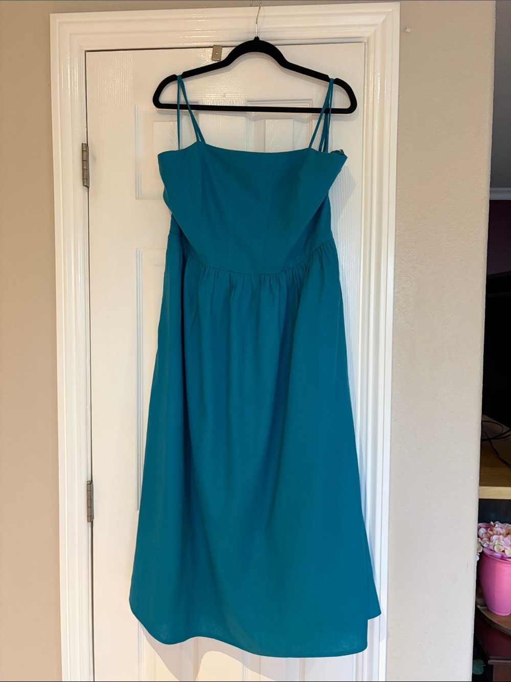 Sleeveless Teal Midi Dress with Spaghetti Straps